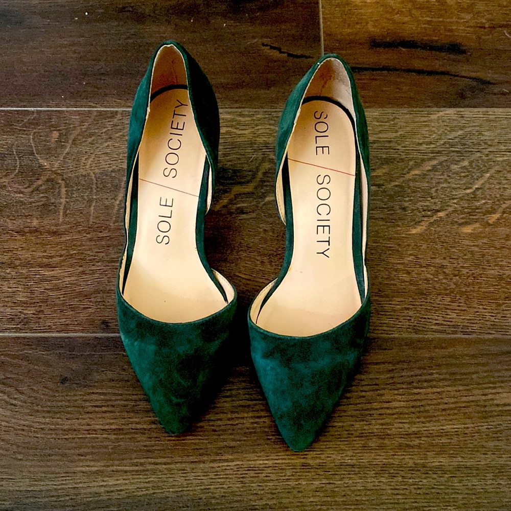 Sole Society heels, Hunter Green- upper is leather suede